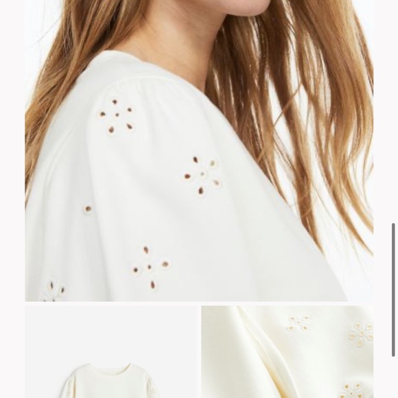 H&M MAMA Maternity Sweatshirt with Eyelet Embroidery Cream Large - Picture 4 of 13